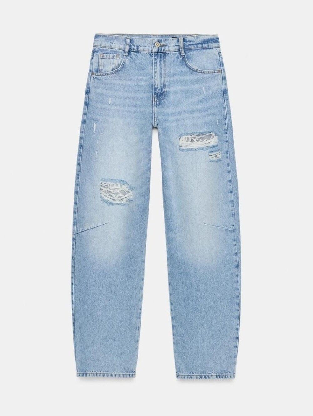 ZARA Mid-Rise Baggy Lace Ripped Jeans NWT US 8 100% Cotton